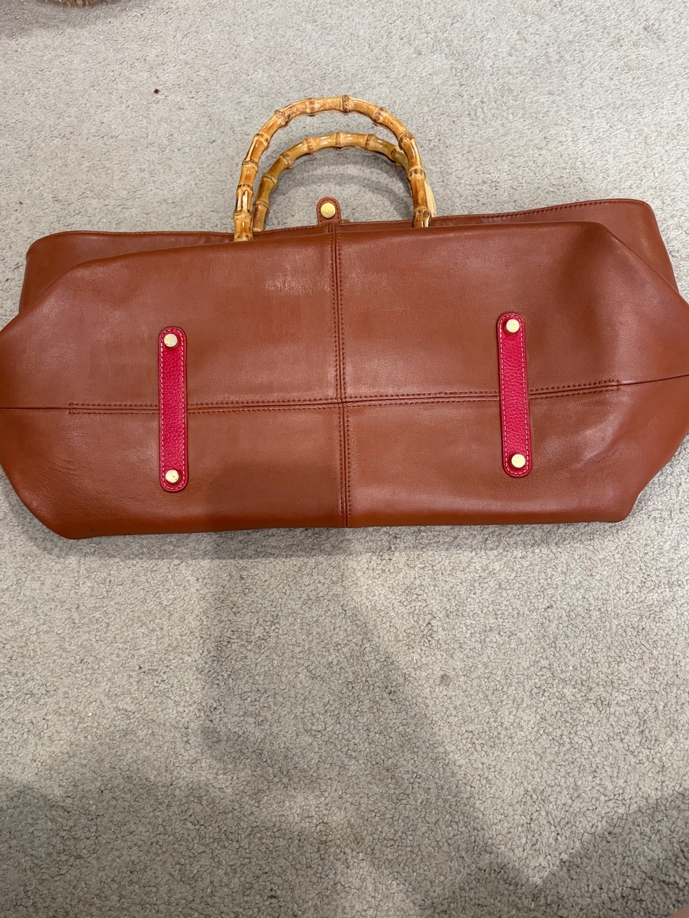 J. McLaughlin Buttery Leather Bamboo-Handle Tote Bag in Warm Brown, Large Tote - Picture 3 of 9